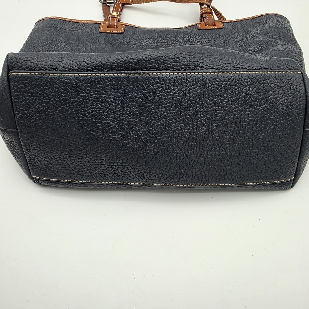 Dooney & Bourke Pebbled Navy Tote Bag Brown Handles Red Interior - Picture 7 of 11